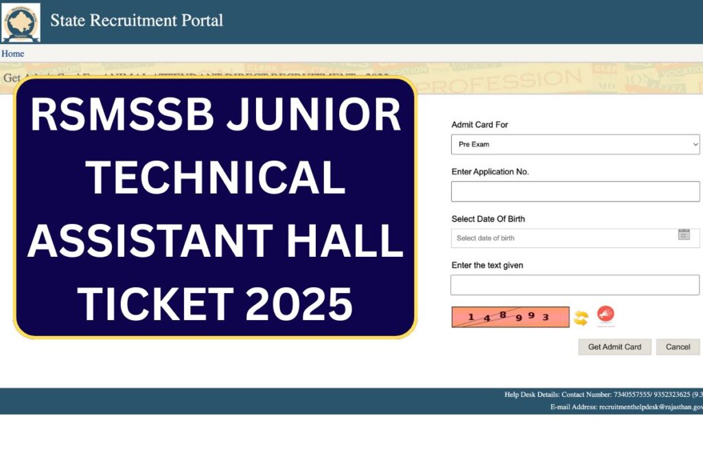 RSMSSB Junior Technical Assistant Hall Ticket 2025: Rajasthan JTA Admit Card Download